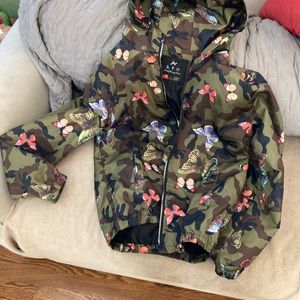 Vintage inspired, hoodie camo jacket with a Louis Vuitton butterfly like pattern
